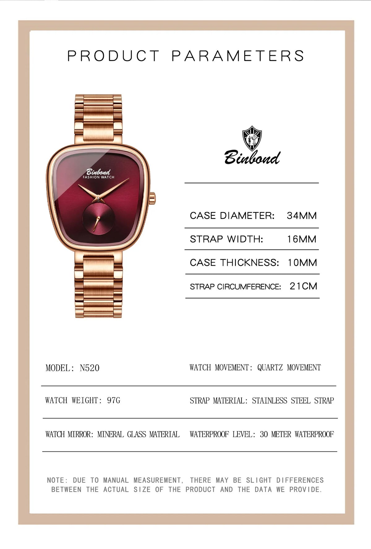 BINBOND Simple Quartz Watches For Women Luxury Precise Luminous Waterproof Elegant Women's Watch Casual Sturdy Stainless Reloj