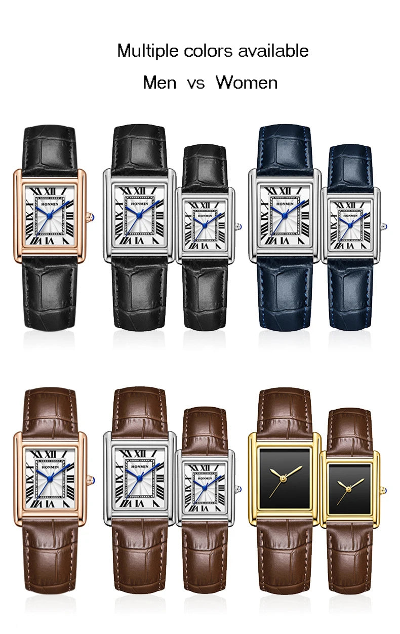 Brand Men's and Women's Watch Business Simple Square Student Leather Watches Waterproof Couple Fashion Quartz Wristwatches
