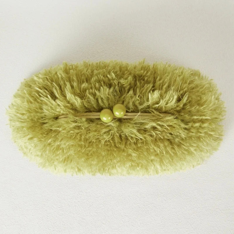 Women Kisslock Faux Fur Clutch Bag Winter Warm Fuzzy Pouch Frame Clasp Bag With Chain Crossbody Dark Grey Red Yellow