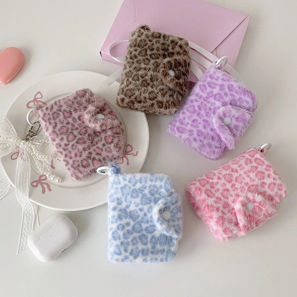 Leopard Pattern Plush Coin Purse Cute Wallet Card Bag Korean Fashion Wallet Card Holder for Girl Portable Cute Small Storage Bag