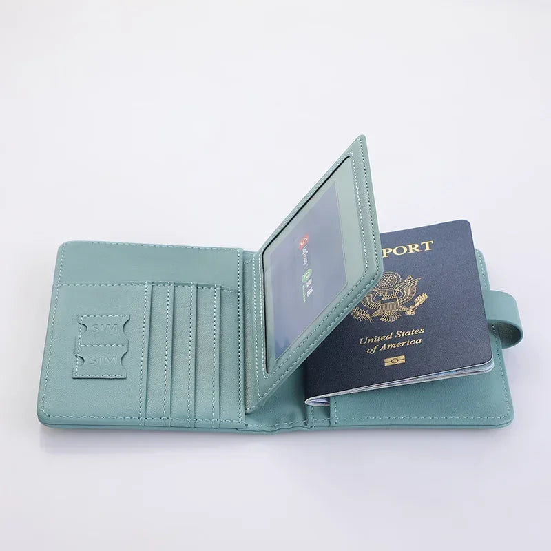 RFID Blocking Waterproof Leather Passport Holder Travel Credit Card Wallet Passport Book for Women Men Buckle Passport Cover