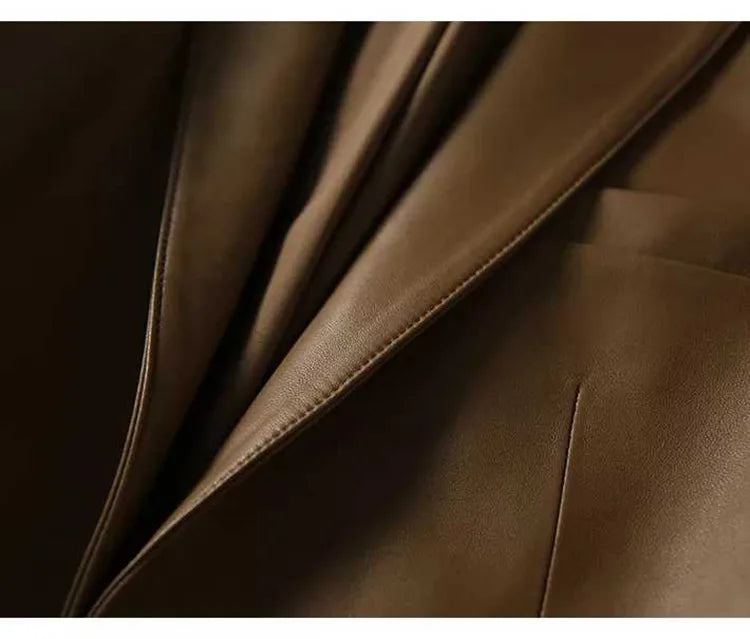 Natural Sheepskin Coat Blazer Mujer Single Button Suit Collar Chic and Elegant Woman Jacket Slim Camel Real Leather Topscoat
