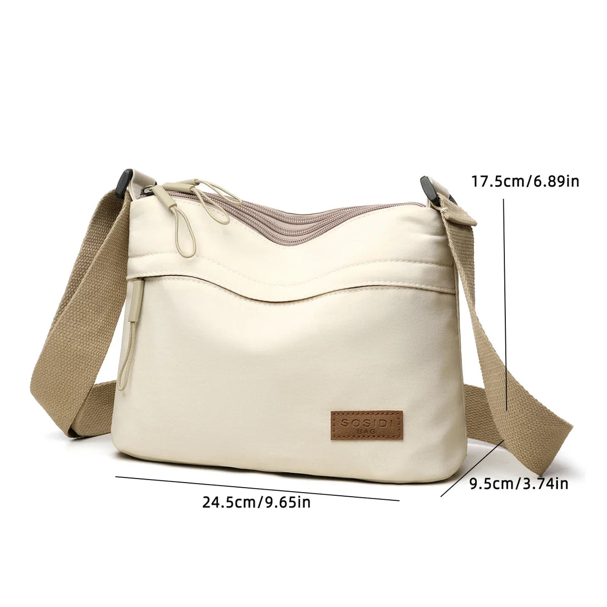 3 Main Pockets High Capacity Shoulder Crossbody Bag for Women Multi-pocket Purse Canvas Handbag Suitable for Mothers Shopping