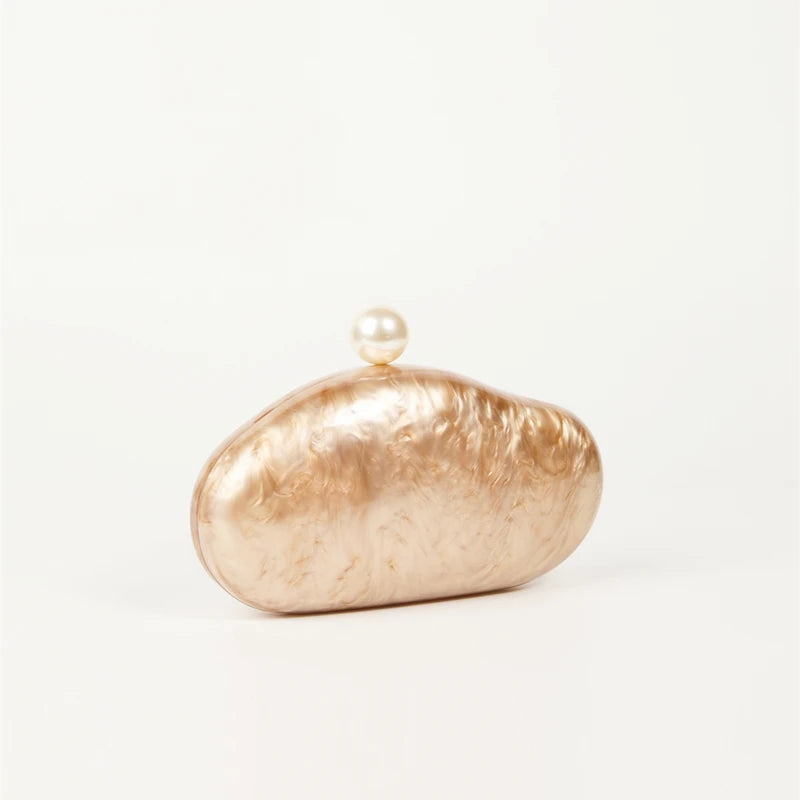 Shell Clutch Bag Acrylic Pearl Color Purse Women Wedding Evening Party Cute Ivory Pearl Coffee Color Handbag New 2024
