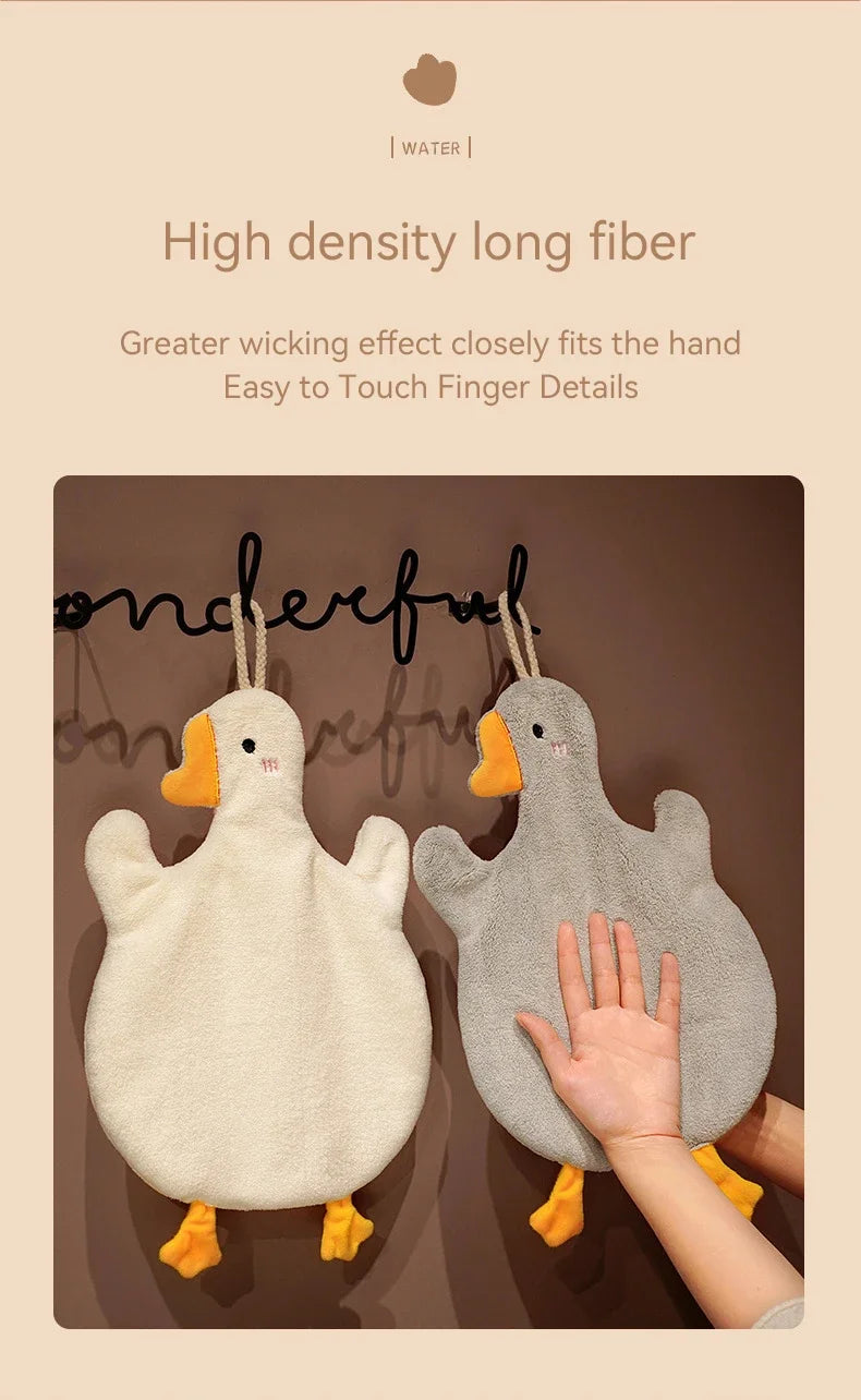 Cute Cartoon Goose Hand Towel for Kitchen and Bathroom - Hanging, Thickened, Absorbent Hand Towel