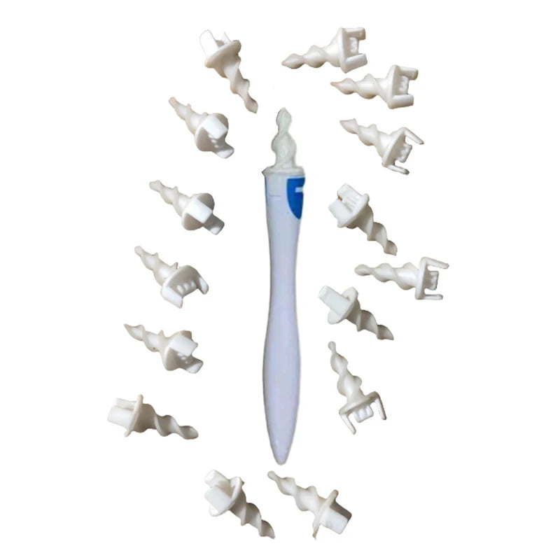 Portable Spiral Ear Wax Remover Tool Ear Cleaner with Soft Silicone 16 Replacement Tips Simply To Grab Extract Earwax