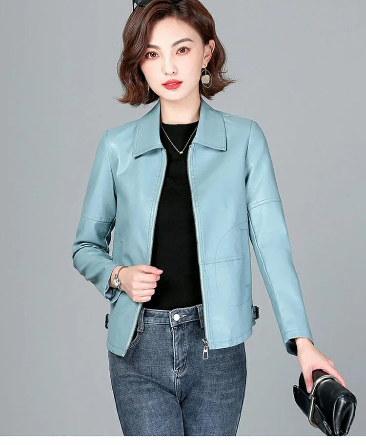 New Women Sheepskin Jacket Spring Autumn 2025 Fashion Casual Long Sleeve Short Zipper Leather Coat Loose Split Leather Outerwear