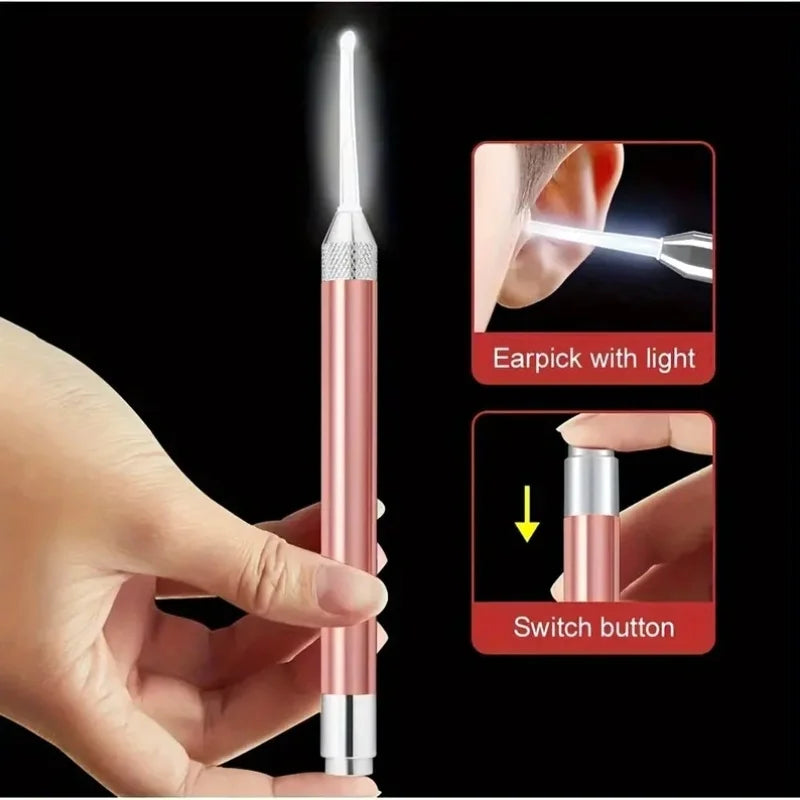 Stainless Steel Ear Scoop Light Visual Ear Cleaner Soft-Touch Ear Spoon Head Ear Cleaning Tool Set for Safe Home Use