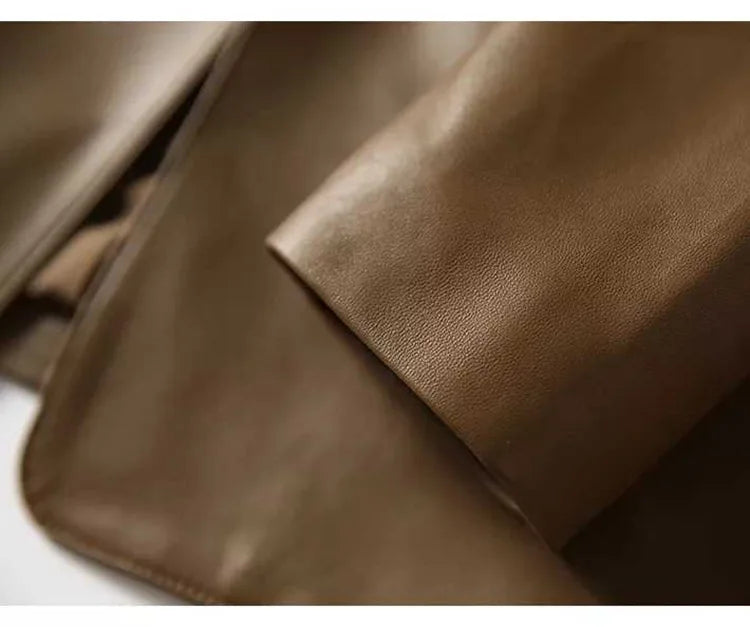 Natural Sheepskin Coat Blazer Mujer Single Button Suit Collar Chic and Elegant Woman Jacket Slim Camel Real Leather Topscoat