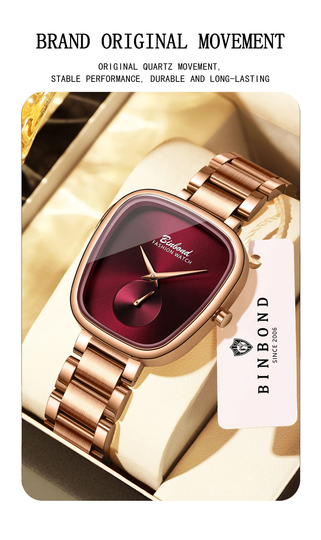 BINBOND Simple Quartz Watches For Women Luxury Precise Luminous Waterproof Elegant Women's Watch Casual Sturdy Stainless Reloj