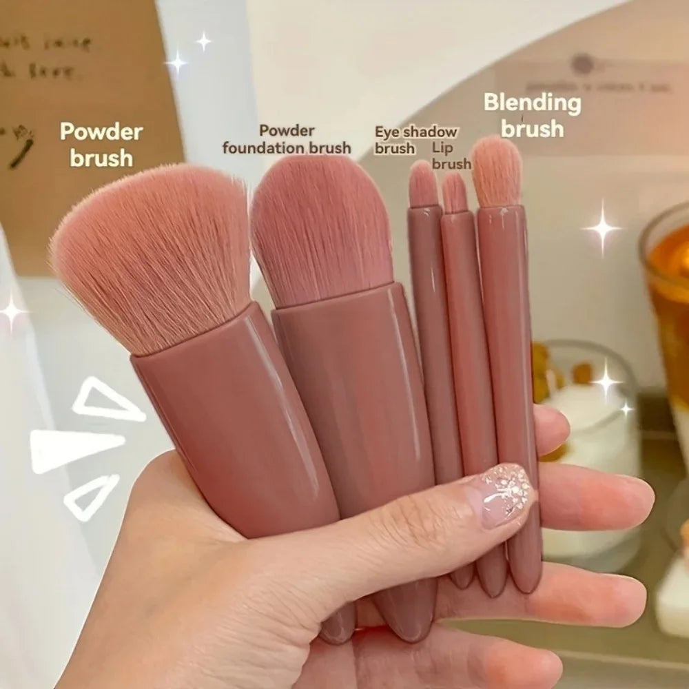 Cosmetic Brush 5PCS Portable Makeup Brush Travel with Mirror Box Makeup Set Brush Loose Powder Brush Blush Brush Eyeshadow Brush