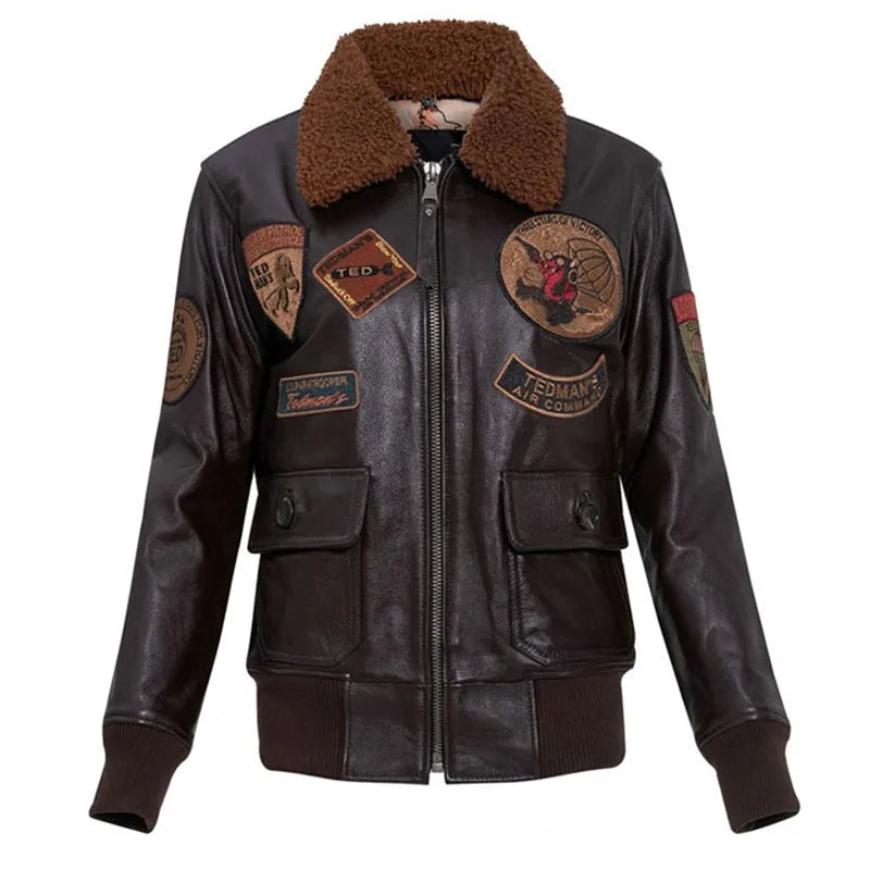 Dark Brown G1 Pilot Leather Jacket Women Military Style Plus Size 3XL Natural Cowhide Autumn Aviation Genuine Leather Coats