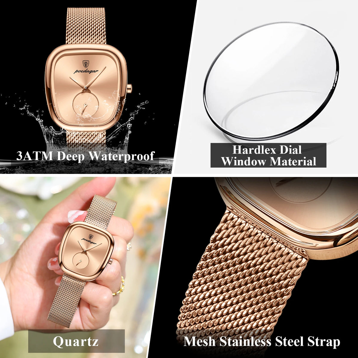POEDAGAR Luxury Brand Woman Watch Waterproof Stainless Steel Mesh Women's Watches Fashion Elegant Quartz Ladies Wristwatch Reloj