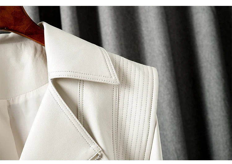 Jacket For Women 2025 New European Genuine Leather Coat Female Zipper Large Lapel Short Oversize Locotive Whtie Jaqueta Feminina