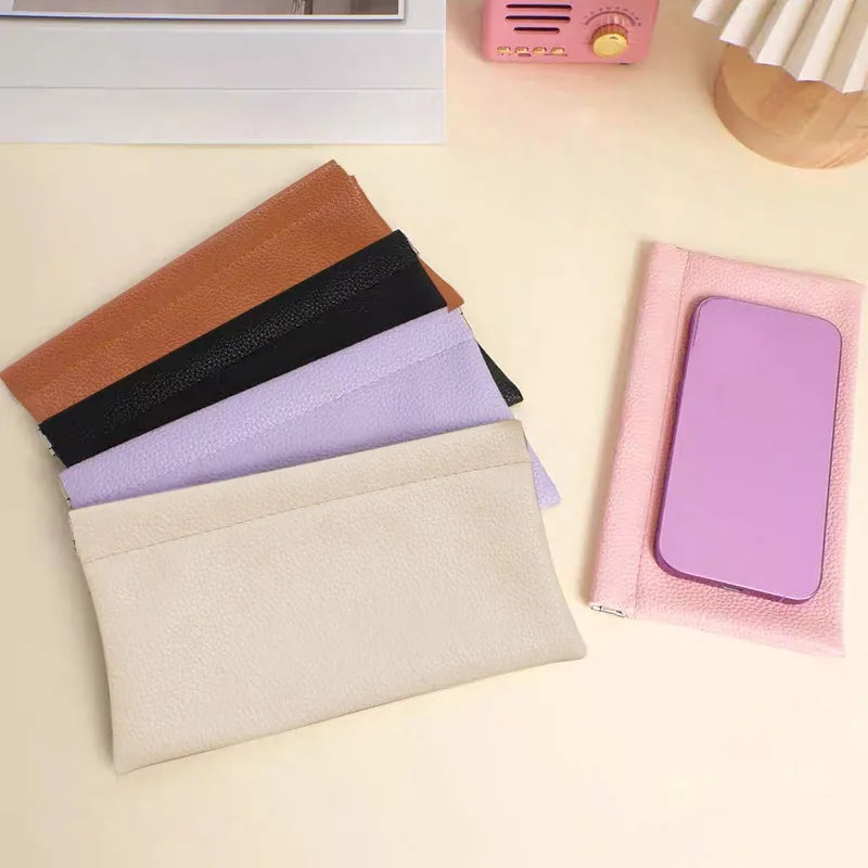 Self-Closing Artificial Leather Long Wallet Passport Driver's License ID Holder Headphone Data Cable Storage Cash Pouch