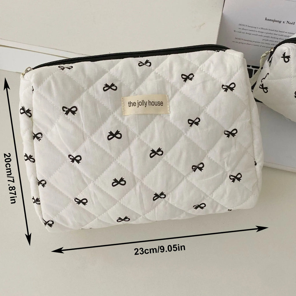 Fashion Cherry Tote Women Makeup Bag Portable Cute Ladies Cosmetic Toiletry Storage Pouch Handbag Cotton Quilted Zipper Bag