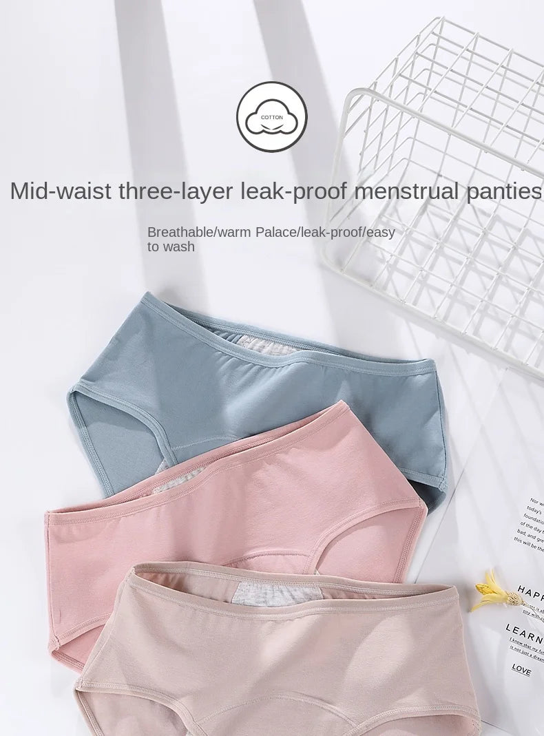 3PCS/set Women's menstrual briefs large flow postpartum water absorption leakproof briefs women's pure cotton menstrual briefs