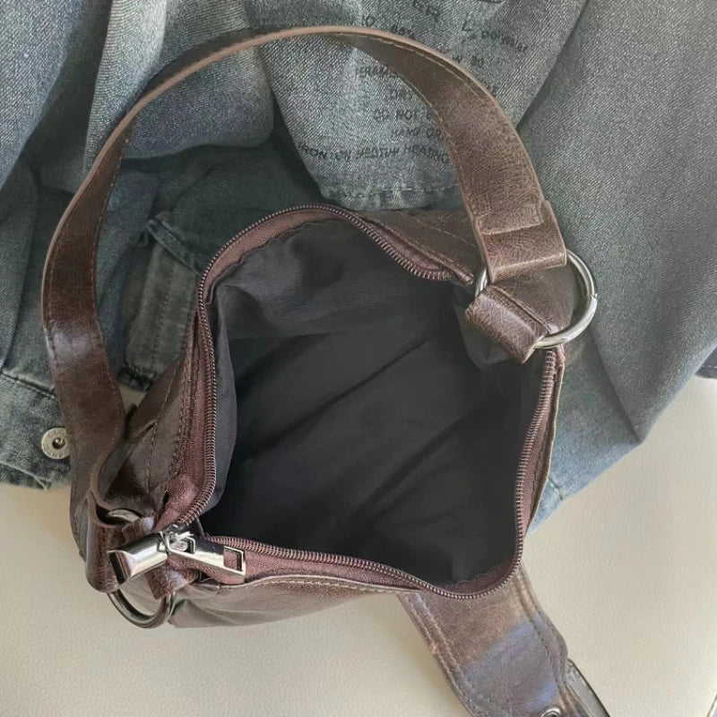 2025 Spring Hot Selling Maillard Style Retro Style Small Bag Spicy Girl Y2K Wasteland Style Vintage Leather Shoulder Armpit Bag