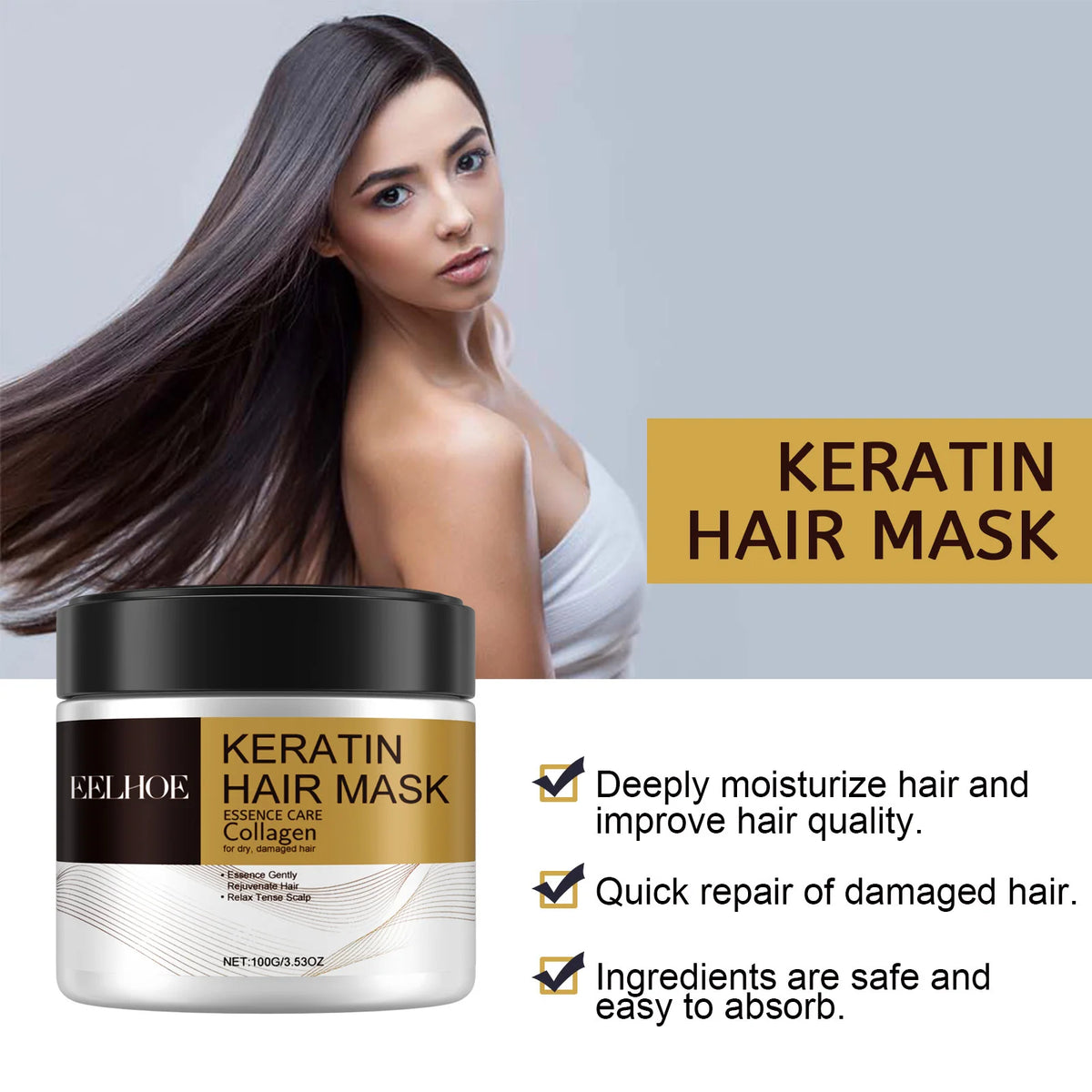 Keratin Care Hair Mask Deep Nourishing Moisturizing Repair Dry Frizz Damaged Conditioner Smoothing Hair Long-Lasting Shine Care
