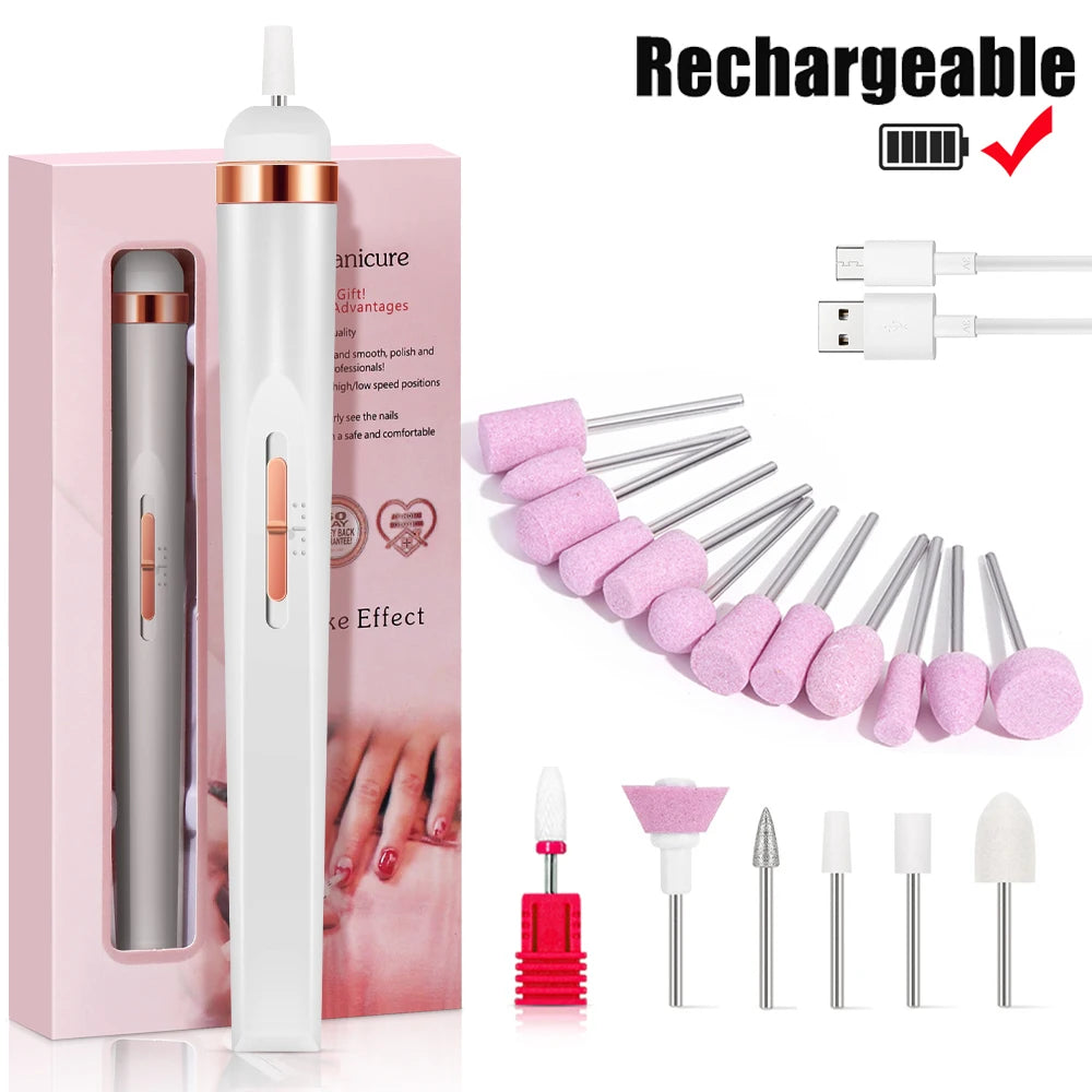 Portable Electric Nail Drill Machine USB Rechargeable Manicure Set for Nail Salon Exfoliation & Polishing for Home Salon