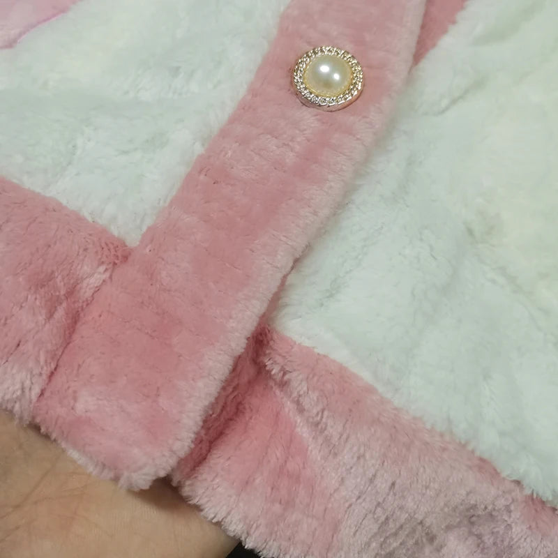 Thickened Warm Pink Peach Coral Velvet Pajamas 2PCS Set Winter Ladies Cardigan Nightwear Homewear Sweet Sleepwear Loungewear