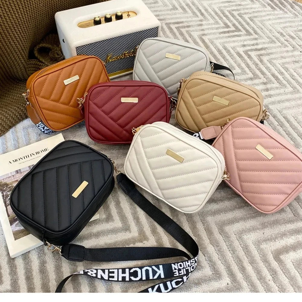 Shoulder Bag High Quality Women's PU Rolling Strip Camera Bag Shoulder Bag Mobile Phone Bag Casual Crossbody Bag