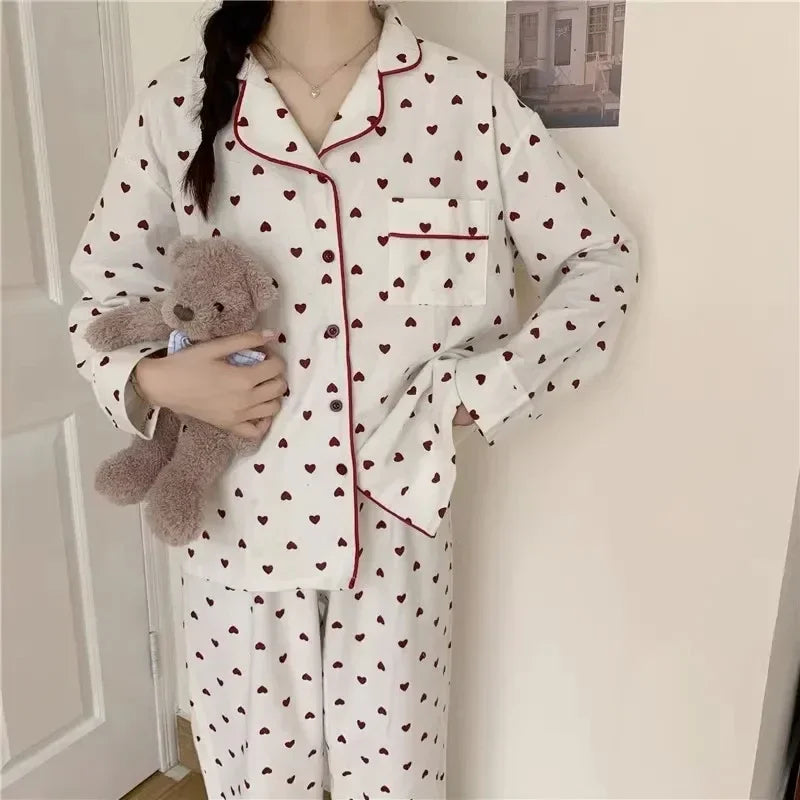 Spring and autumn new ladies' Korean pajamas home wear set for girls and students long-sleeved pajamas