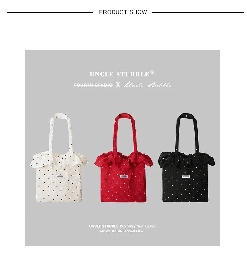 All-match Wave Point Chiffon Shoulder Bag Large Capacity Fairy Mesh Handbag Commuting Bag Korean Style Tote Bag Women