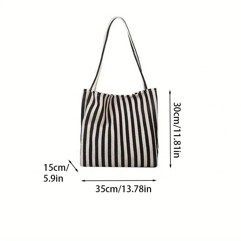 Large Capacity Korean Style Stripe Canvas Tote Bag Female Casual Simple Shoulder Bags Shopping Handbag Daily Totes Bag