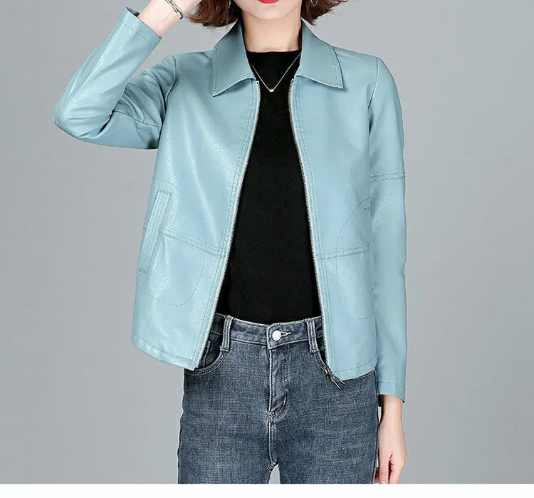 New Women Sheepskin Jacket Spring Autumn 2025 Fashion Casual Long Sleeve Short Zipper Leather Coat Loose Split Leather Outerwear
