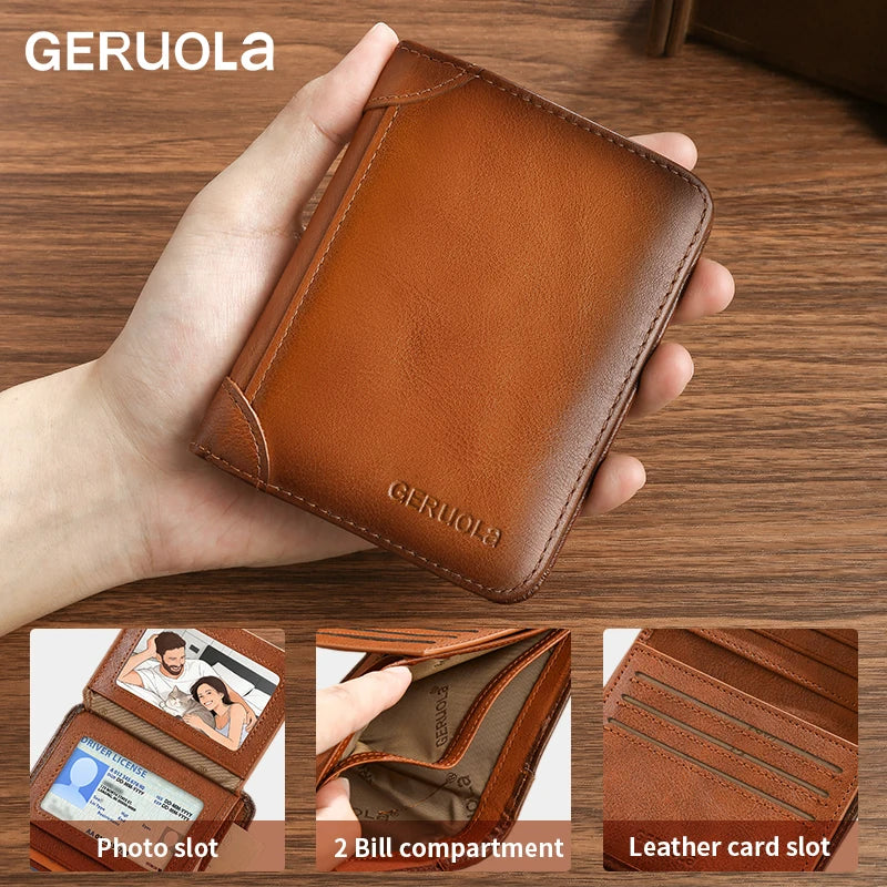GERUOLA Slim RFID Shielded Genuine Leather Wallet for Men-Multifunctional ID & Credit Card Holder Dark Brown with Embellishments