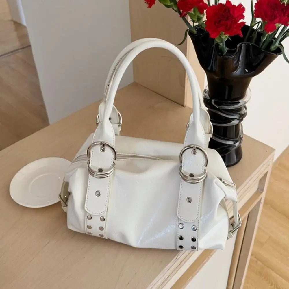 New PU Leather Women Shoulder Bag Large Capacity Y2K Motorcycle Bag High Quality Fashion Rivet Handbag Daily Use