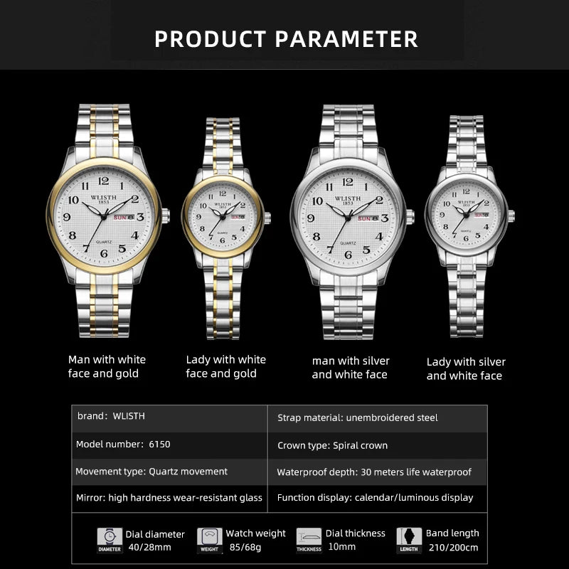 Wlisth Quartz Watch Qigital Luminous Elderly Watch Double Calendar Lovers Foreign Trade Watch