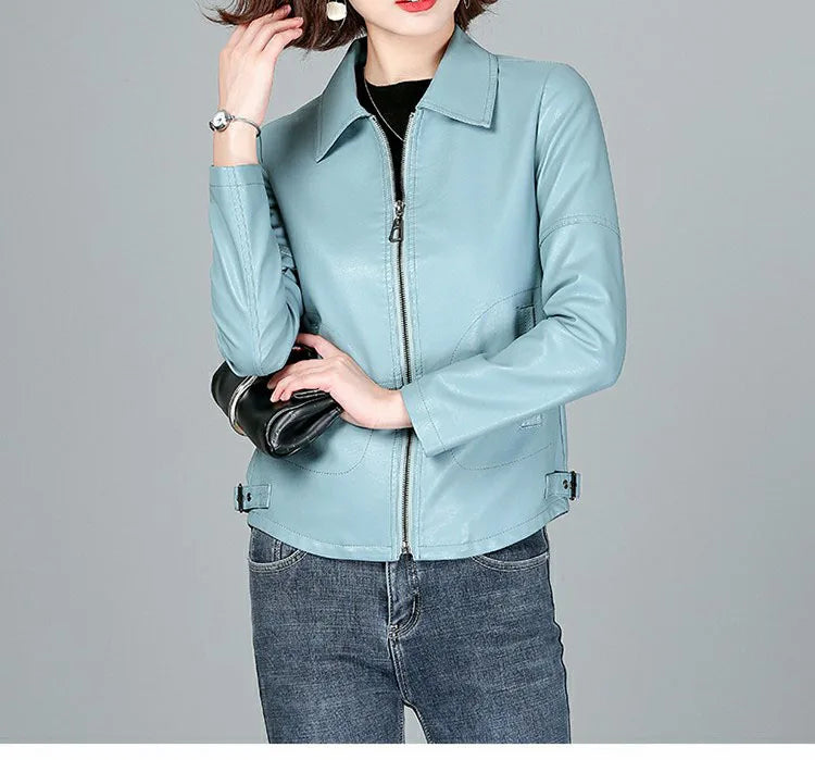 New Women Sheepskin Jacket Spring Autumn 2025 Fashion Casual Long Sleeve Short Zipper Leather Coat Loose Split Leather Outerwear