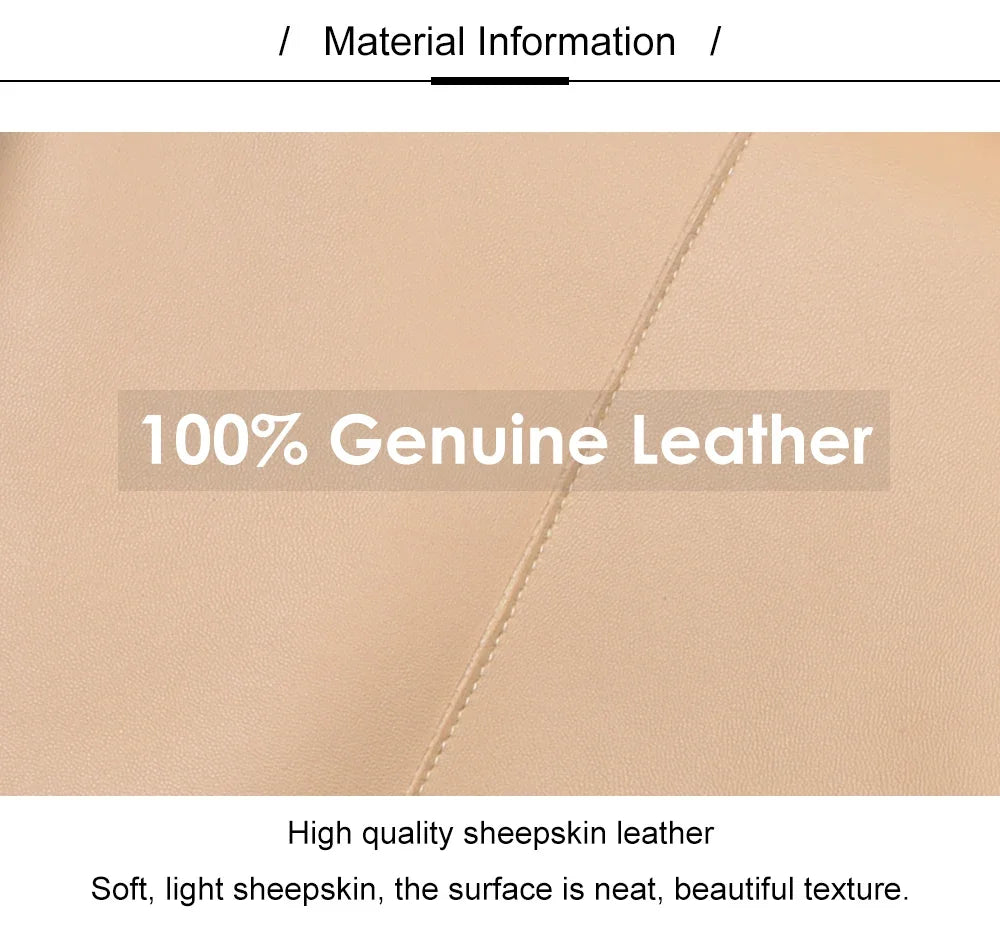 Sheepskin Coat For Women Leather Jacket Winter Spring Moto Biker Genuine Top Quality Black S7547