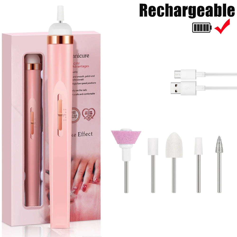 Portable Electric Nail Drill Machine USB Rechargeable Manicure Set for Nail Salon Exfoliation & Polishing for Home Salon