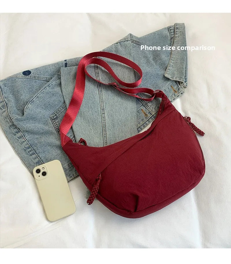 Women'S Simple Solid Color Canvas Dumpling Bag Casual Handbag Personalized Men'S Shoulder Bag Daily Use