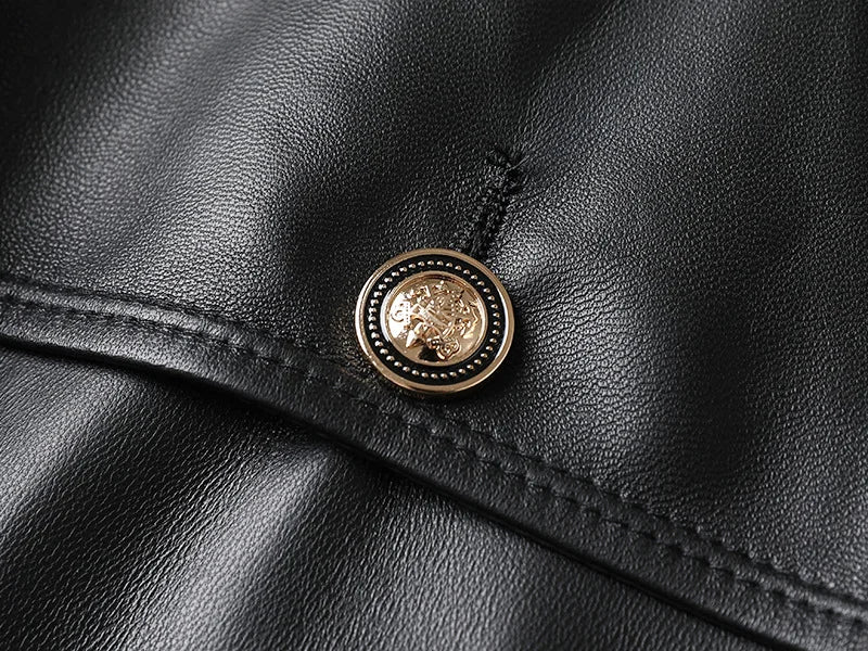 Leather Jacket for Women Spring Double-Breasted Belt Waist Closing Slim Ceket Kadın Imported Sheepskin Loose Short Trench Coat
