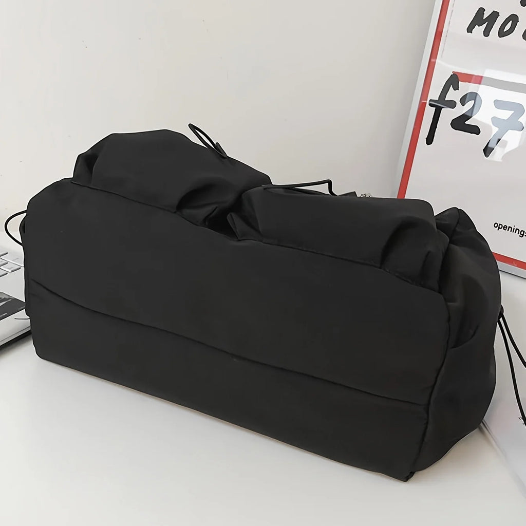 Fashionable Crossbody Bag with Drawstring Accent - Spacious & Secure Zipper Closure - Includes Stylish Bag Charm