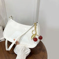 Women's PU Leather Handbag Versatile Fashion Solid Color Cherry Pendant Shoulder Bag Casual Commuting Bag Underarm Bag