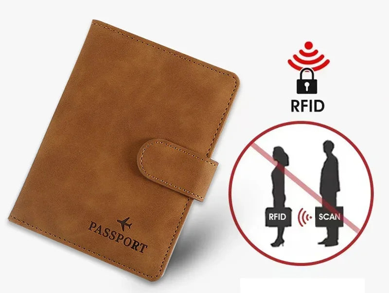 RFID Blocking Waterproof Leather Passport Holder Travel Credit Card Wallet Passport Book for Women Men Buckle Passport Cover