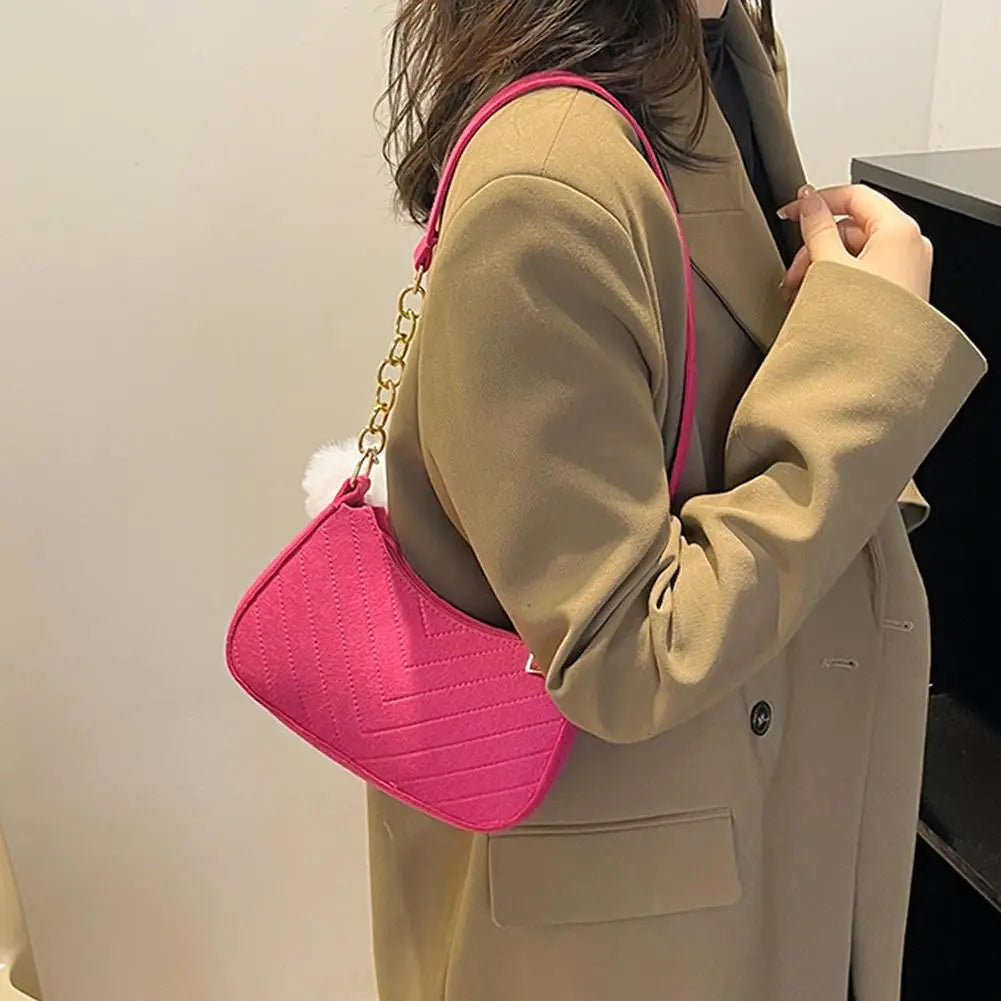 Mini Women Shoulder Bags Fashion Felt Women's Bag Advanced Design Underarm Handbags Mini Saddle Bag