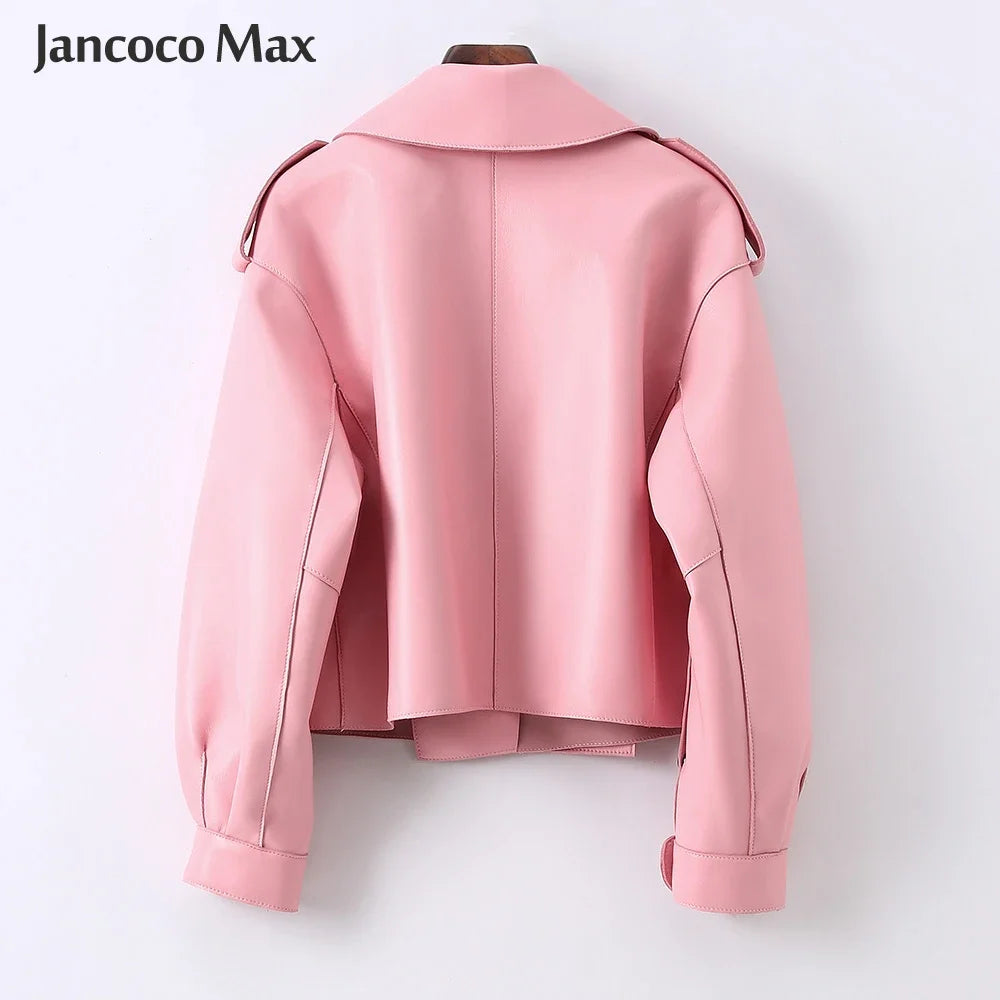 Sheepskin Coat For Women Leather Jacket Winter Spring Moto Biker Genuine Top Quality Black S7547