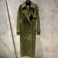 Long  Suede Leather Coat Ladies Real Sheepskin Coat Genuine Sheep Leather Windbreak Long 2385