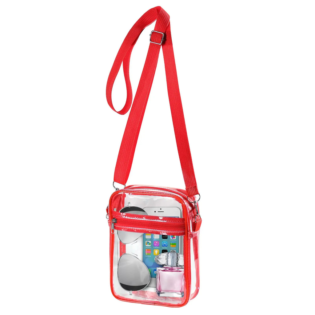 Women Clear Shoulder Bag Stadium Approved PVC Concert Transparent Purse Simple Crossbody Bag With Front Pocket Casual Handbag