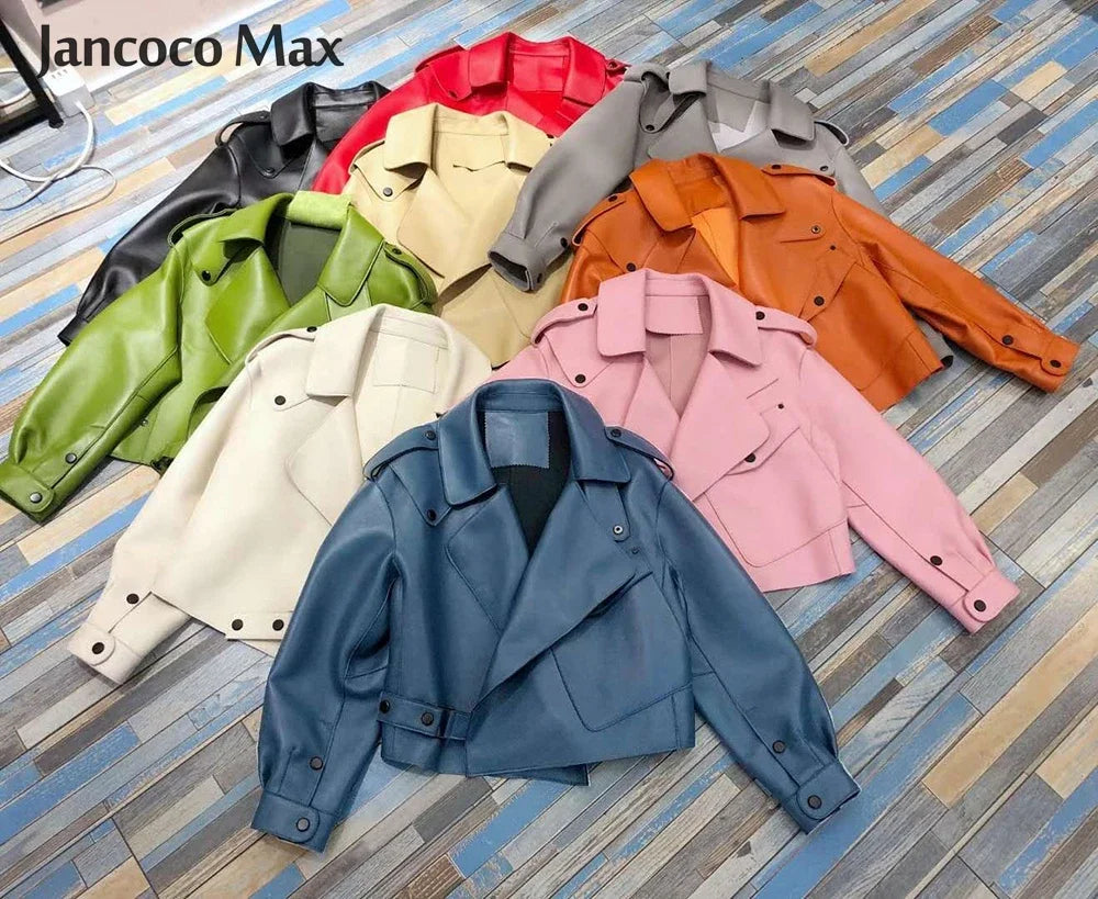Sheepskin Coat For Women Leather Jacket Winter Spring Moto Biker Genuine Top Quality Black S7547
