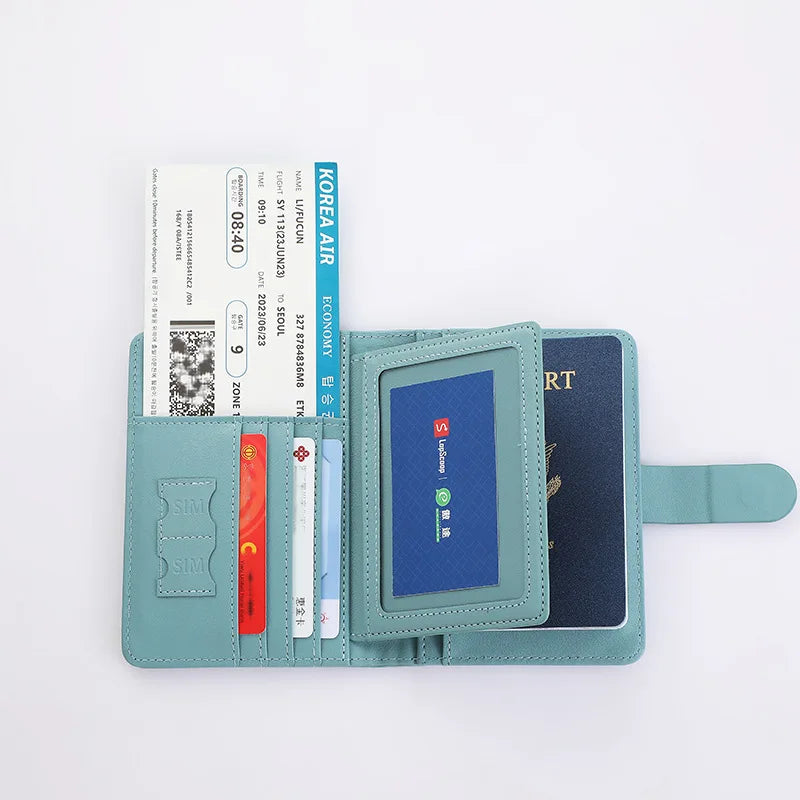 RFID Blocking Waterproof Leather Passport Holder Travel Credit Card Wallet Passport Book for Women Men Buckle Passport Cover