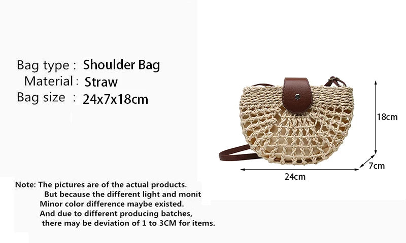 Summer Straw Bag For Women Fashion Semicircle Crossbody Bags Rattan Handmade Messenger Handbag Travel Beach Bags Tote