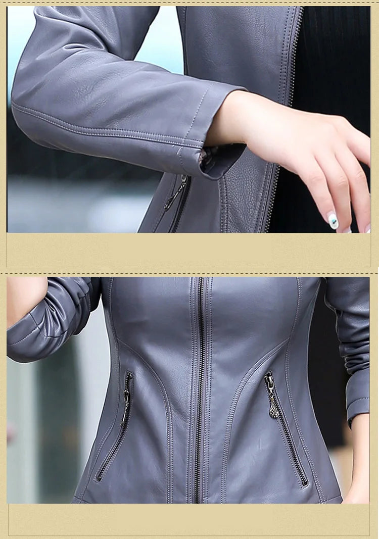 New Sheep Leather Jacket Women Spring Autumn 2026 Casual Fashion Motorcycle Jackets Female Streetwear Slim Chic Short Coat