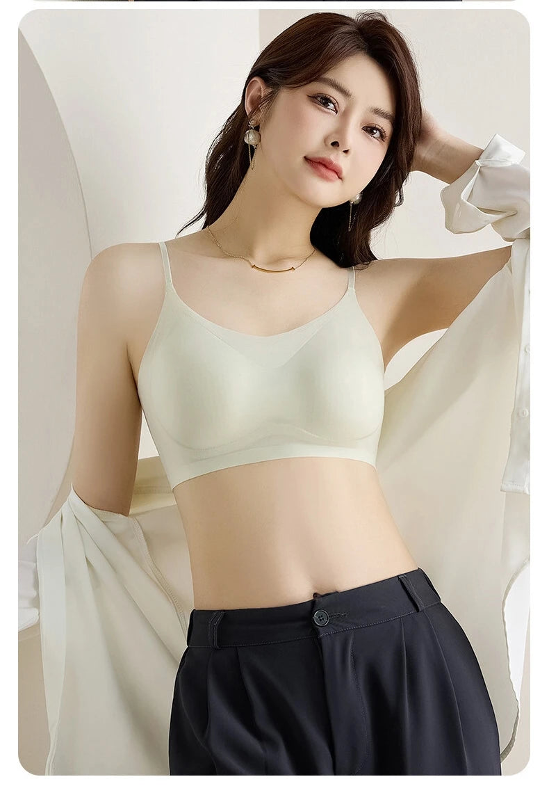 CHUANGERM Women's Ultra‑Thin Breathable Ice Silk Seamless Halter Vest Top Bra Lingerie Back Wraps For Small Breasts